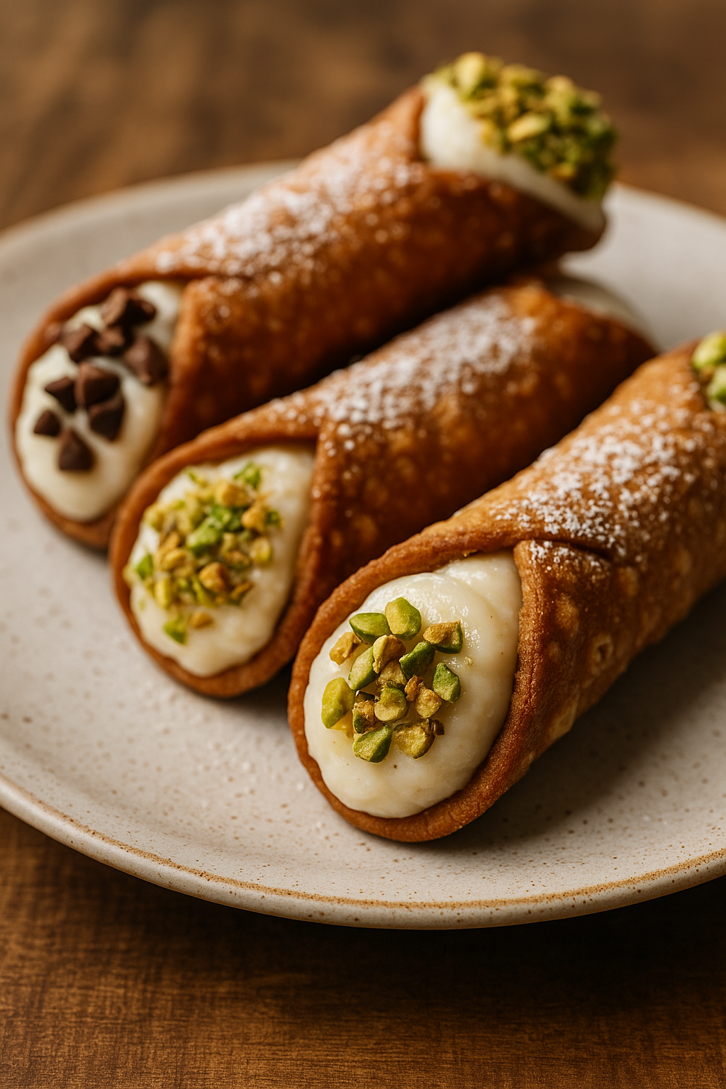Frische Cannoli mit verschiedenen Toppings